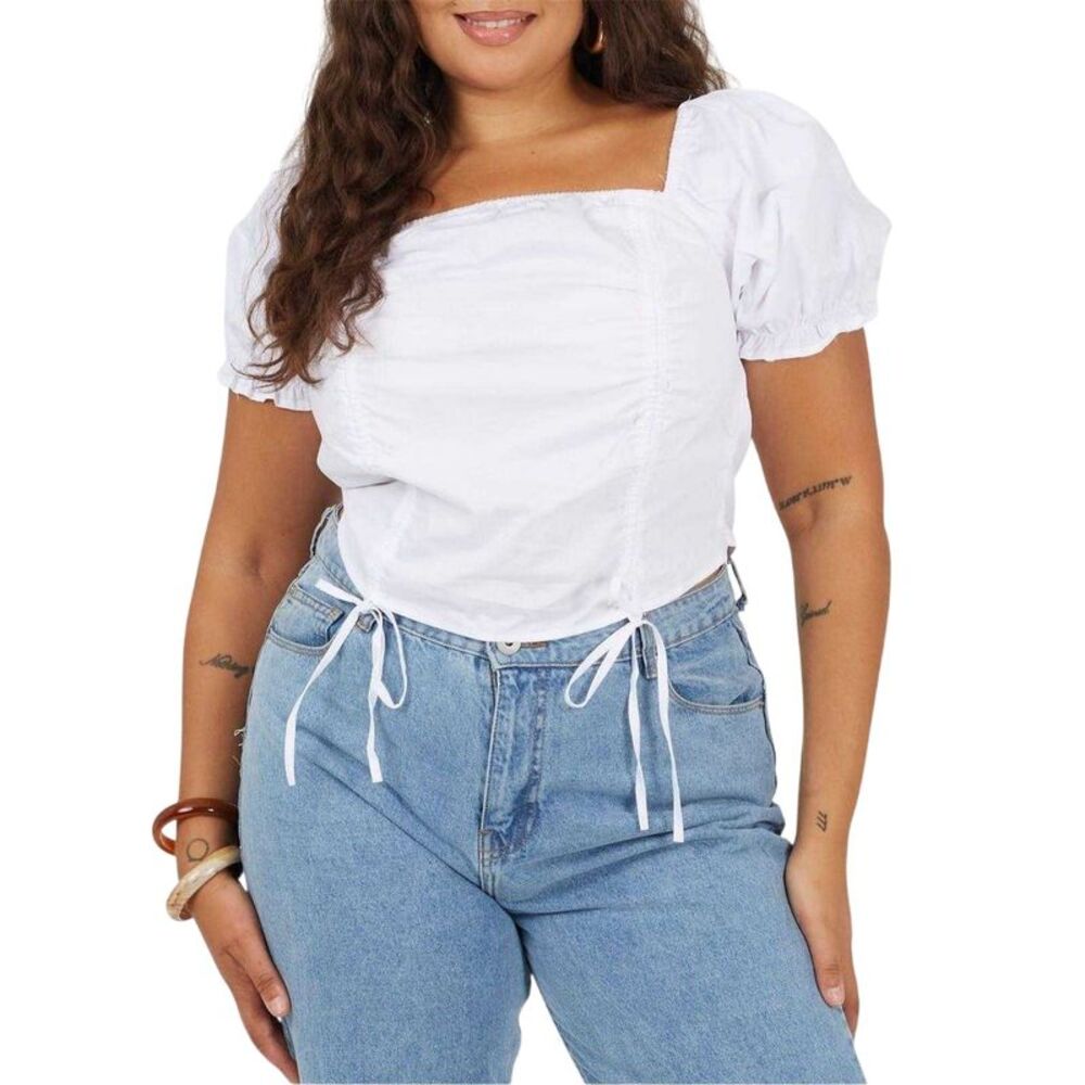 Brave Soul Womens/Ladies Ruched Plus Puff Sleeve Top / White